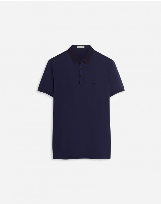 LANVIN EMBROIDERED POLO WITH GROSGRAIN COLLAR