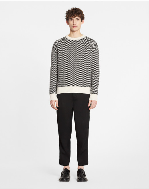 PULL COL ROND CURB CHEVRON EN LAINE MÉRINOS