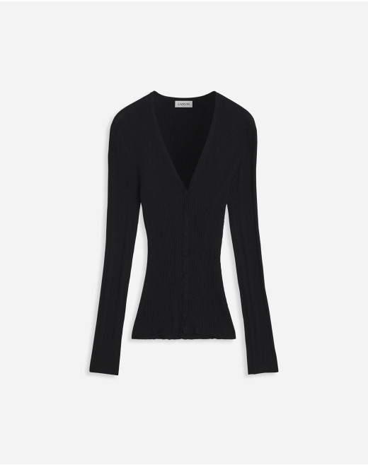V NECK RIBBED CARDIGAN IN SILK AND CASHMERE 