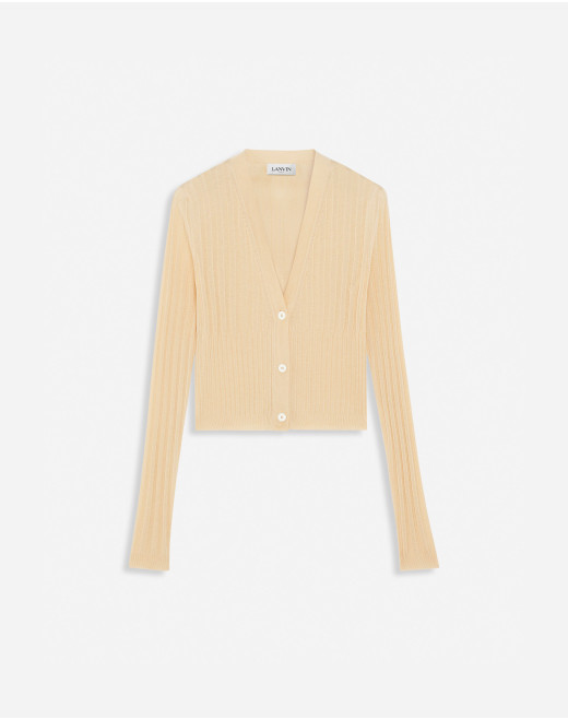 RIBBED SILK AND COTTON V-NECK CARDIGAN