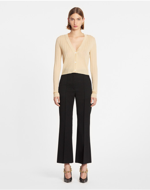 RIBBED SILK AND COTTON V-NECK CARDIGAN