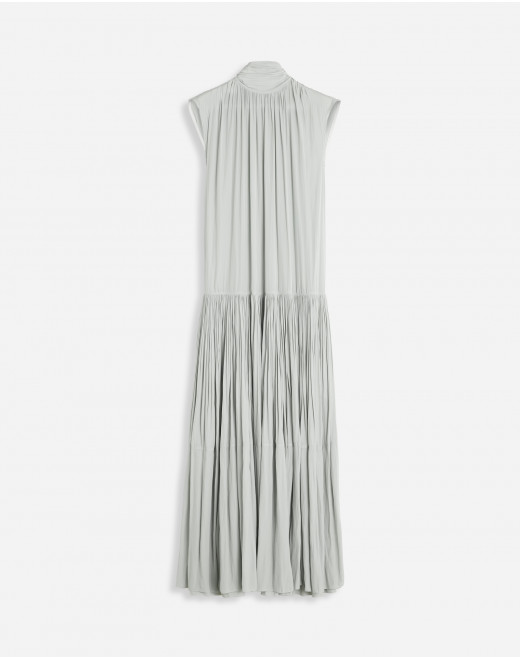 SLEEVELESS TIE NECK MAXI DRESS IN CHARMEUSE 