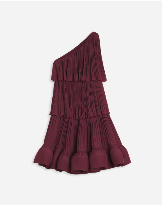 ASYMMETRIC 3 LAYER DRESS WITH RUFFLES IN CHARMEUSE 