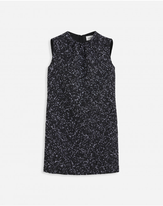 GATHERED NECK MINI DRESS IN TWEED