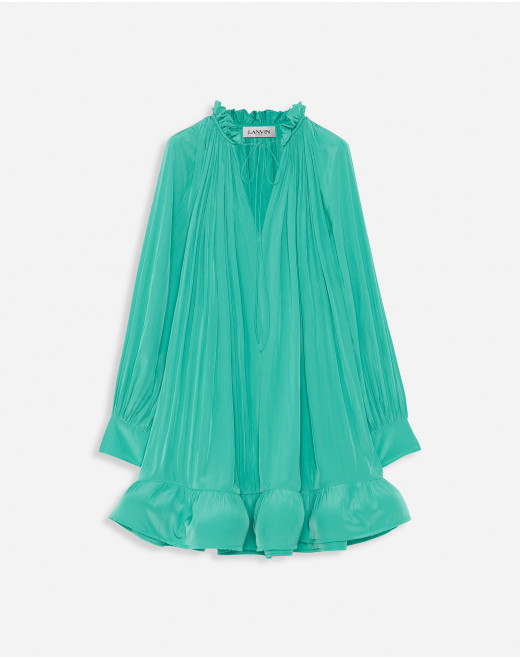 SHORT CHARMEUSE DRESS WITH LONG SLEEVES AND RUFFLES