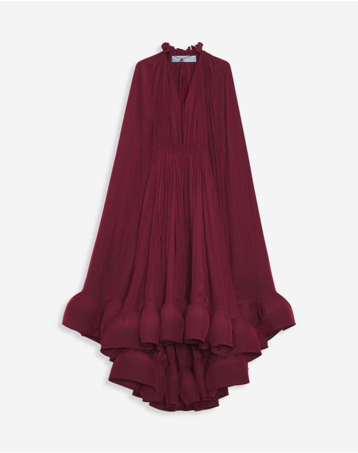 LONG RUFFLE DRESS IN CHARMEUSE