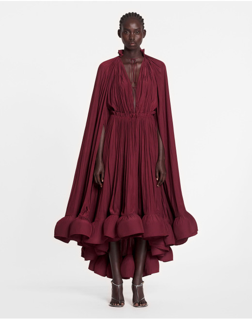 LONG RUFFLE DRESS IN CHARMEUSE