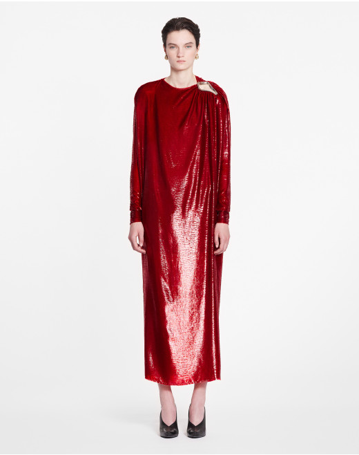ROBE DRAPÉE À MANCHES LONGUES