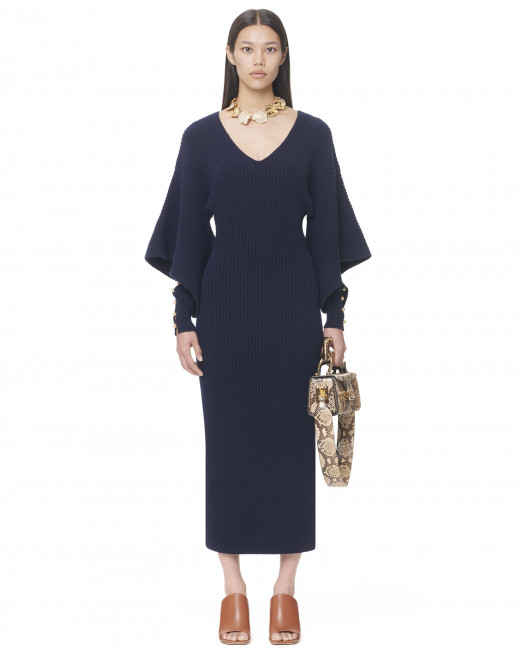 CASHMERE AND WOOL DRESS WITH CUTOUT SLEEVES