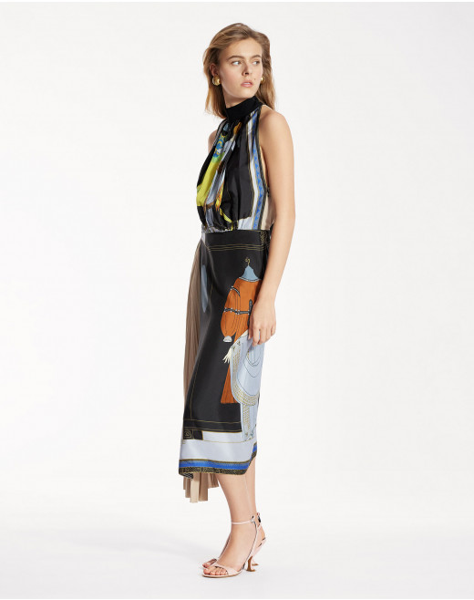 PRINTED SLEEVELESS SILK DRESS