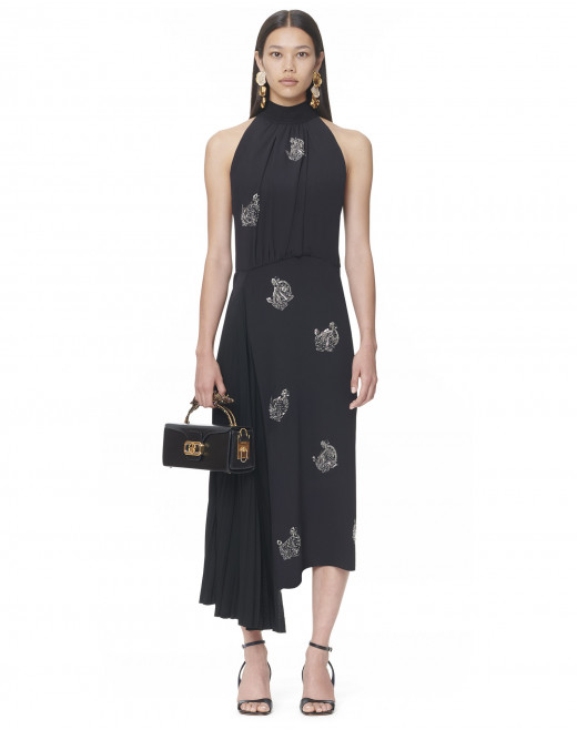 EMBROIDERED SLEEVELESS SILK DRESS