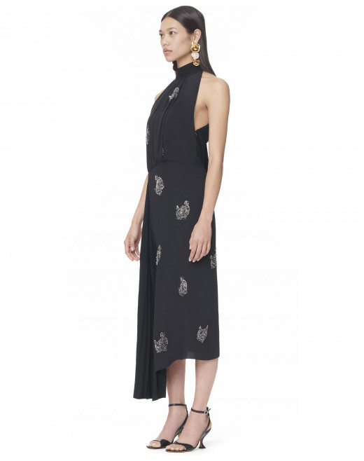 EMBROIDERED SLEEVELESS SILK DRESS