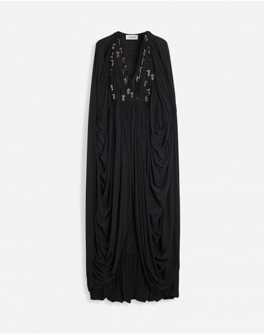 LONG DRAPED DRESS WITH EMBROIDERY