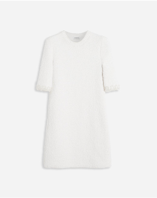SHORT SLEEVE MINI EMBROIDERED DRESS IN TWEED KNIT 