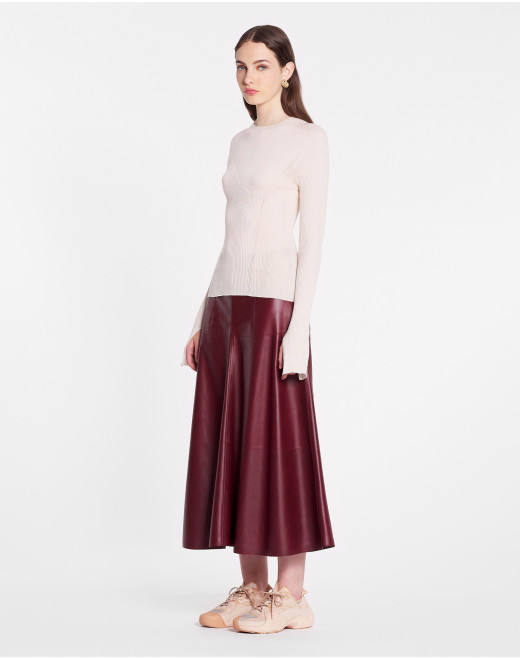 ROUND NECK LONG SLEEVE RIBBED TOP IN SILK AND CASHMERE 