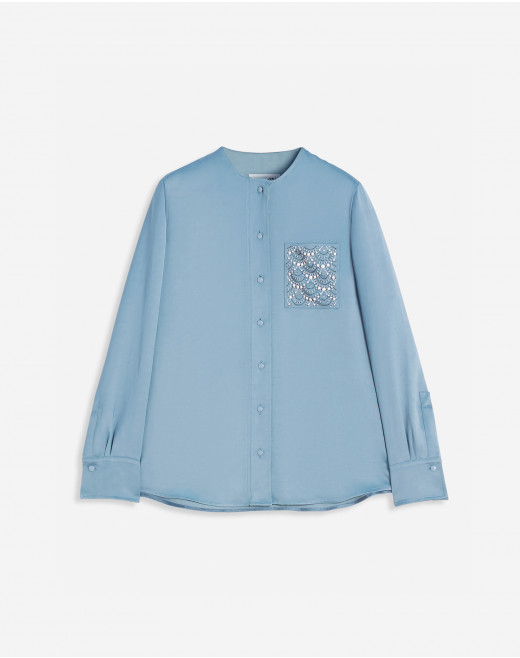 COLLARLESS SHIRT WITH AN EMBROIDERED POCKET