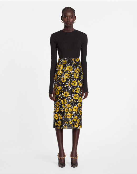 PRINTED SILK AND COTTON MIDI SKIRT