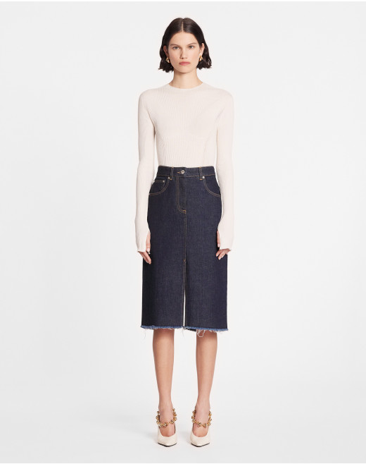 MID-LENGTH STRAIGHT DENIM SKIRT