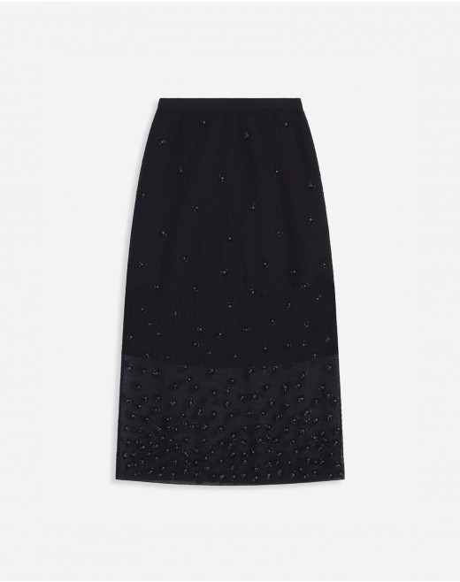 SHEER EMBROIDERED-MESH MIDI SKIRT