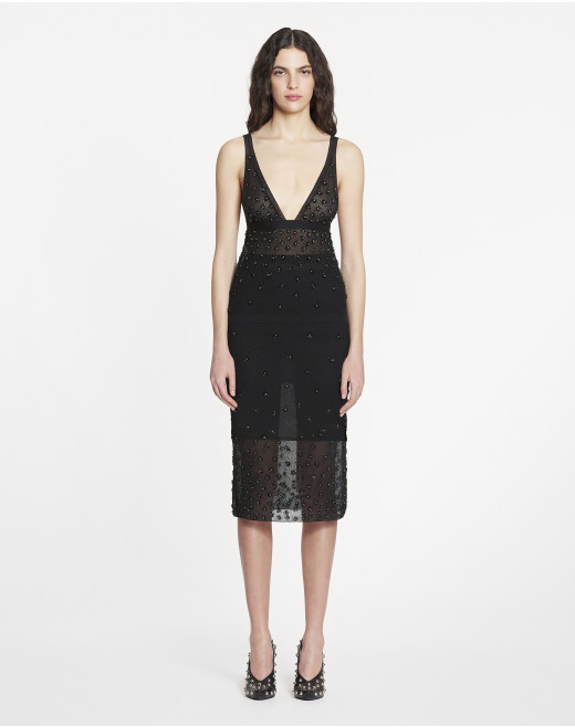 SHEER EMBROIDERED-MESH MIDI SKIRT