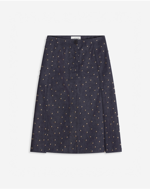 STUD-DETAIL MID-LENGTH DENIM SKIRT