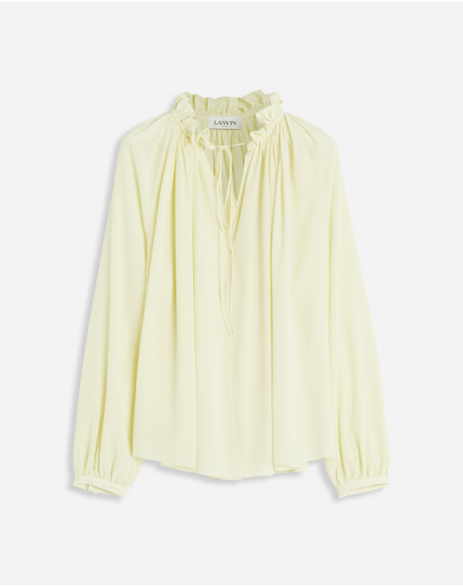 LONG SLEEVES BLOUSE WITH OPEN NECK AND RUFFLES IN LIGHT SILK