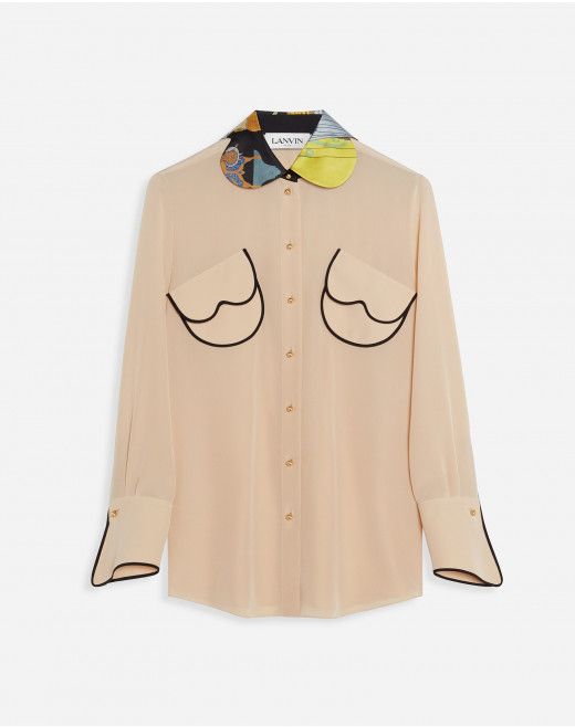 CHEMISE EN SOIE À COL CONTRASTANT
