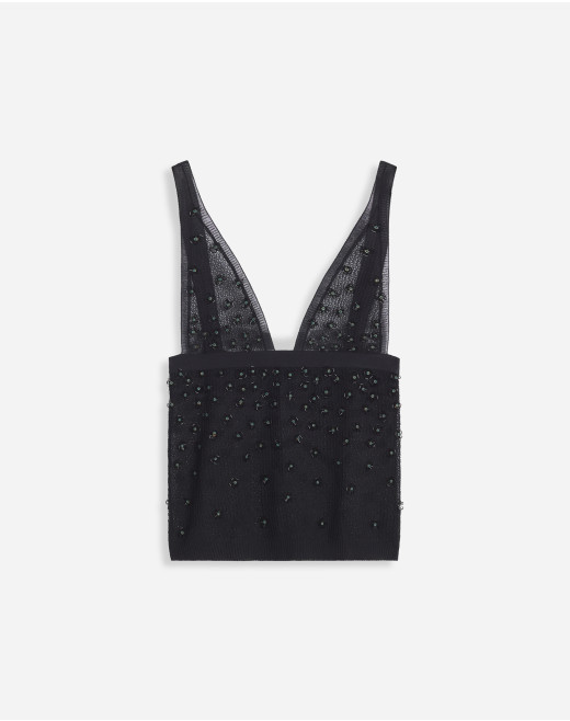 SHEER EMBROIDERED-MESH TANK TOP