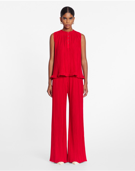 Red pleated pants sales