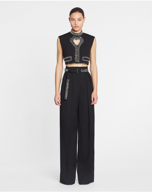 EMBROIDERED WIDE-LEG PANTS