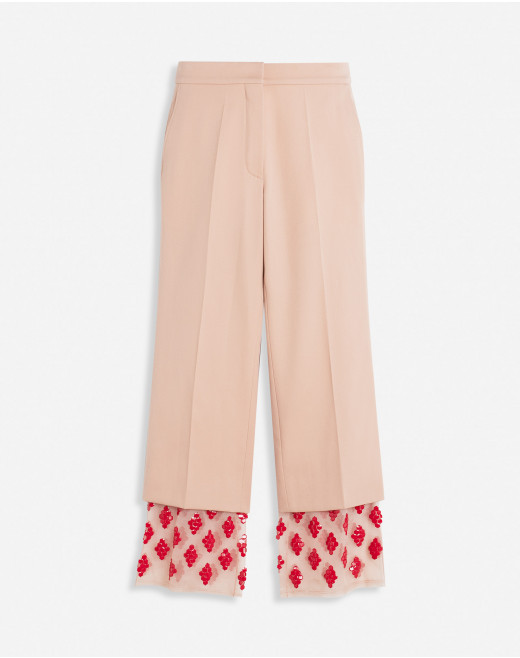 FLARED PANTS WITH EMBROIDERED SILK ORGANZA HEM