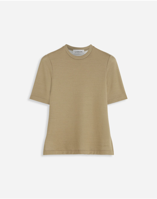 FITTED OPEN NECK SHORT SLEEVE TOP  IN WOOL AND SILK 