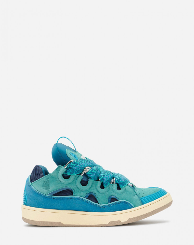 Leather Curb Sneakers Turquoise| Lanvin