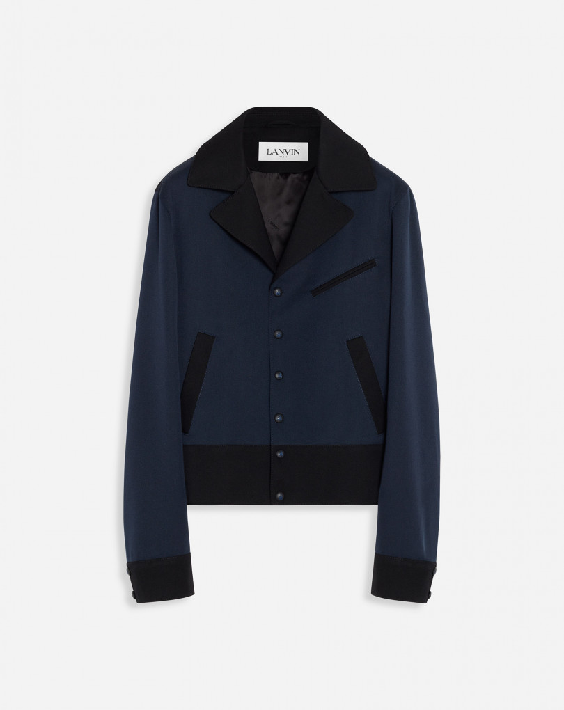 Contrasted Buttoned Jacket Navy Blue ...