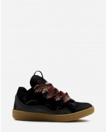 LEATHER AND GLITTER TECHNICAL MATERIAL CURB SNEAKERS