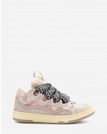 LEATHER AND GLITTER TECHNICAL MATERIAL CURB SNEAKERS