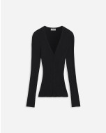 V NECK RIBBED CARDIGAN IN SILK AND CASHMERE 