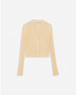 CARDIGAN COL V EN SOIE ET COTON CÔTELÉ