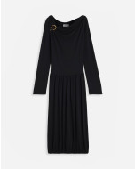 ASYMMETRIC TOP LONG SLEEVE DRAPED MIDI DRESS IN FLUID CREPE 