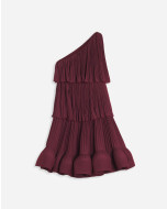 ASYMMETRIC 3 LAYER DRESS WITH RUFFLES IN CHARMEUSE 