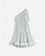 ASYMMETRIC 3 LAYER DRESS WITH RUFFLES IN CHARMEUSE 