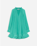 SHORT CHARMEUSE DRESS WITH LONG SLEEVES AND RUFFLES