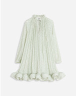 LONG SLEEVE MINI DRESS WITH RUFFLES IN FLOWER PRINT CHARMEUSE 