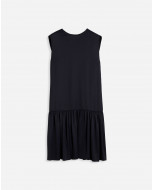 SLEEVELESS ROUND NECK DRESS WITH RUFFLES IN SATIN