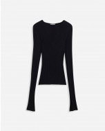 ROUND NECK LONG SLEEVE RIBBED TOP IN SILK AND CASHMERE 