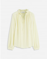 BLOUSE À MANCHES LONGUES EN SOIE LÉGÈRE À COL OUVERT ET VOLANTS
