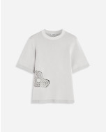 RAFFIA EMBROIDERED ROUND NECK TEE 