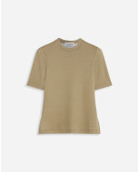 FITTED OPEN NECK SHORT SLEEVE TOP  IN WOOL AND SILK 
