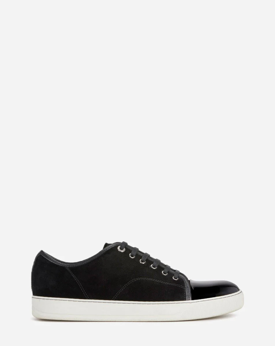 Shop Lanvin Dbb1 Suede And Patent Leather Sneakers Pour Homme In Noir