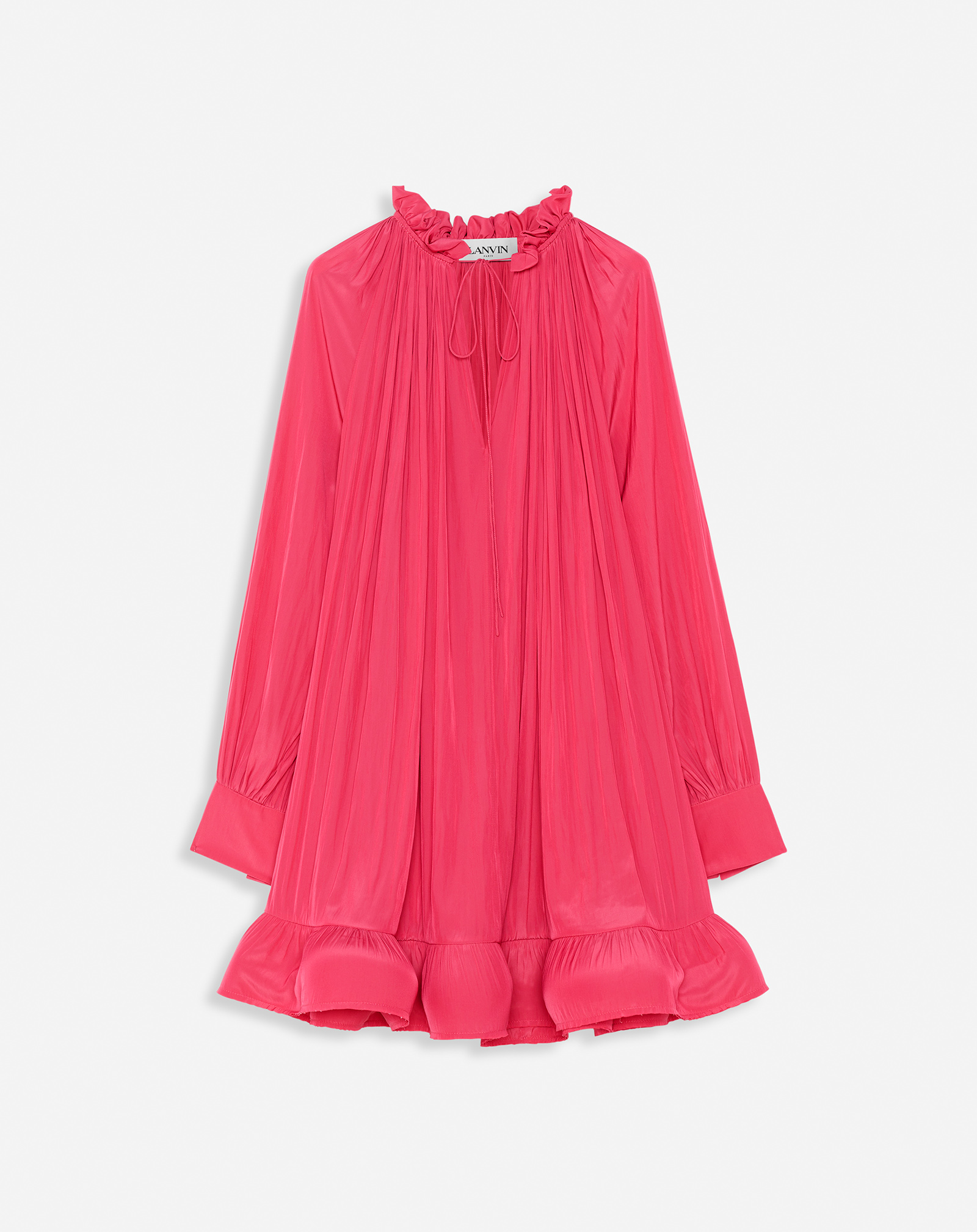 Lanvin Short Charmeuse Dress With Long Sleeves And Ruffles For Women In Red